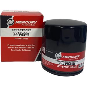 Filtre à huile OEM Mercury Marine / Mercruise pour moteurs hors-bord V6 et V8 de 175 à 300 CV, 35-8M0123025